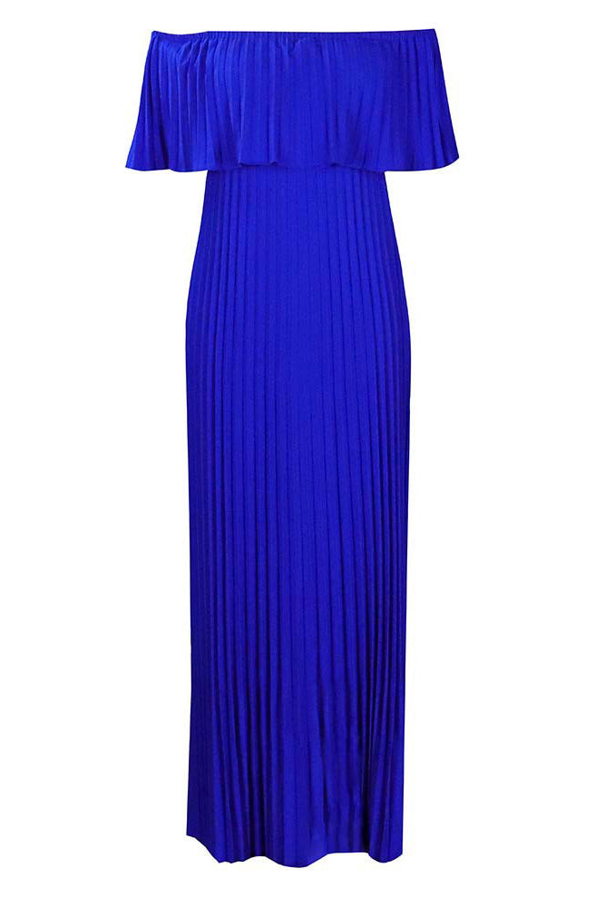 Royal Blue Off Shoulder Pleated Prom Gown Evening Dress Fashionpara
