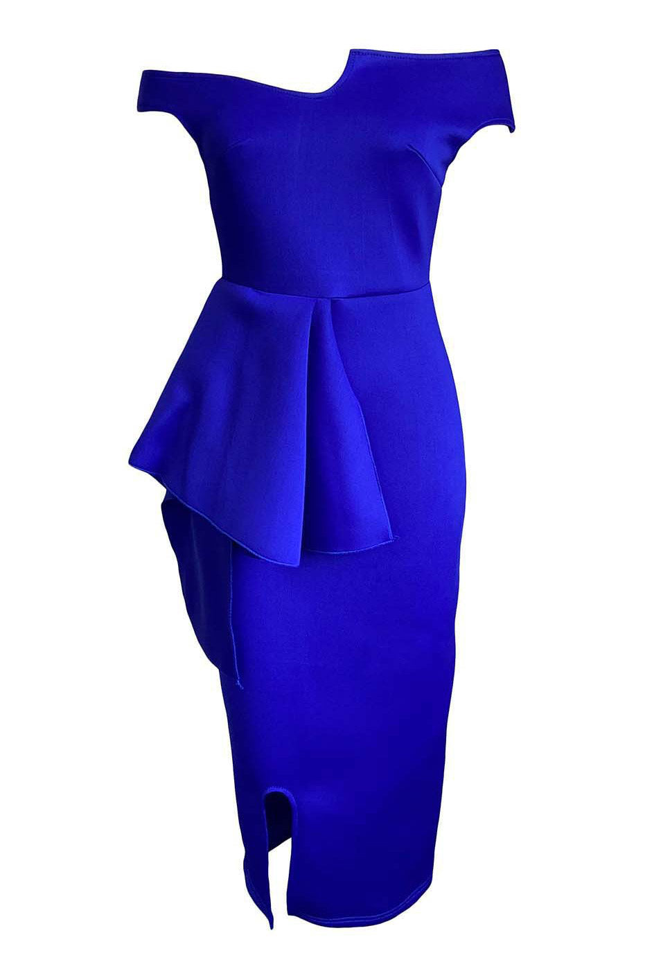Off-Shoulder Short Sleeve Peplum Bodycon Midi Dress