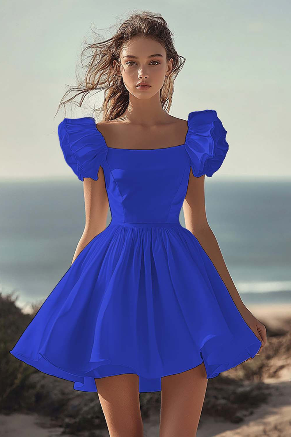 White Satin Mini A Line Graduation Dress with Ruffles