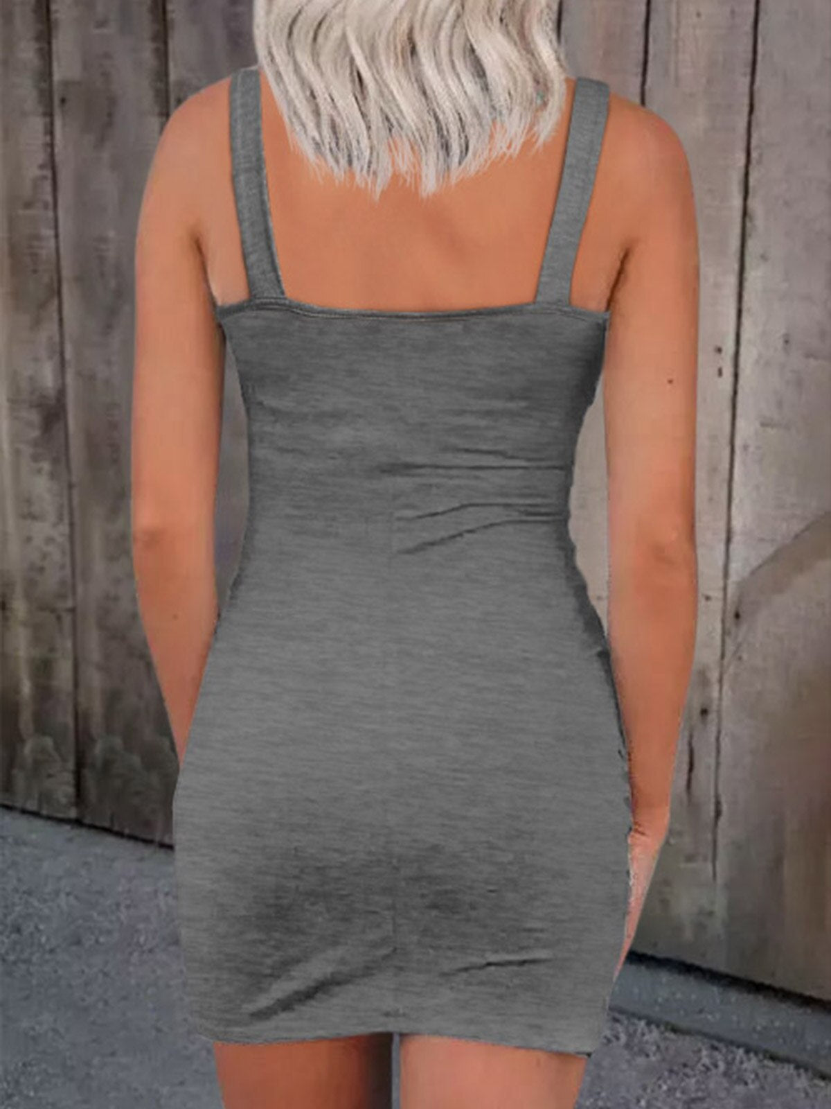 Ruched Surplice Neck Button Detail Tulip Hem Bodycon Mini Dress 2