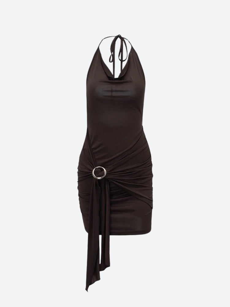 Ruched Cowl-Neck Halter Draped Bodycon Mini Dress 3