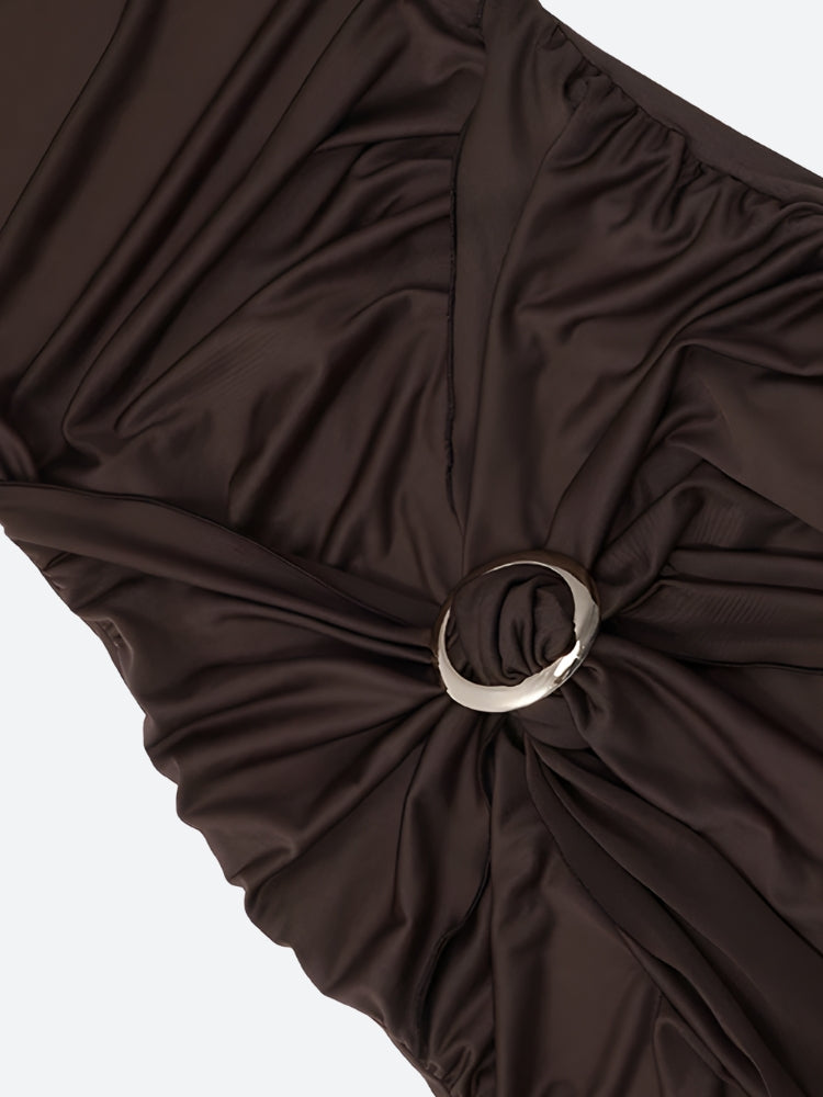 Ruched Cowl-Neck Halter Draped Bodycon Mini Dress 4