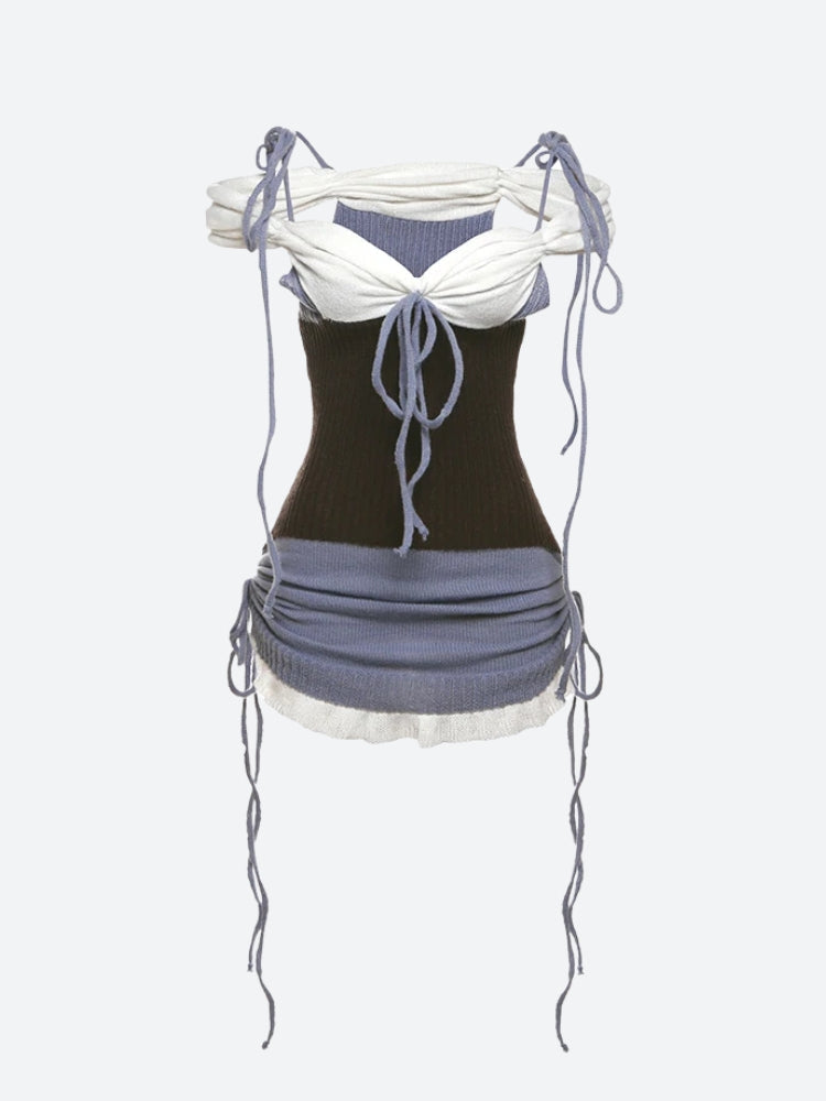 Ribbed Ruffle-Hem Knit Bustier and Mini Skirt Set 3