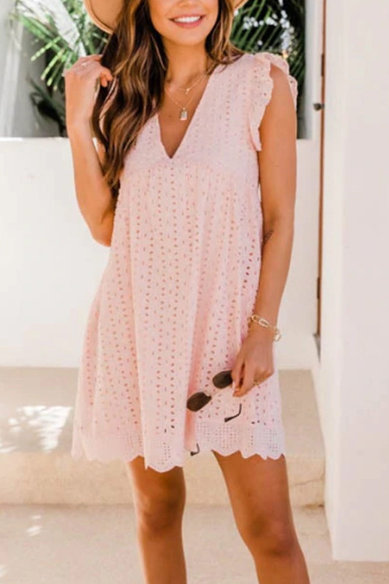 Ruffle Jacquard Pocketed Tank Dress - Fashionpara