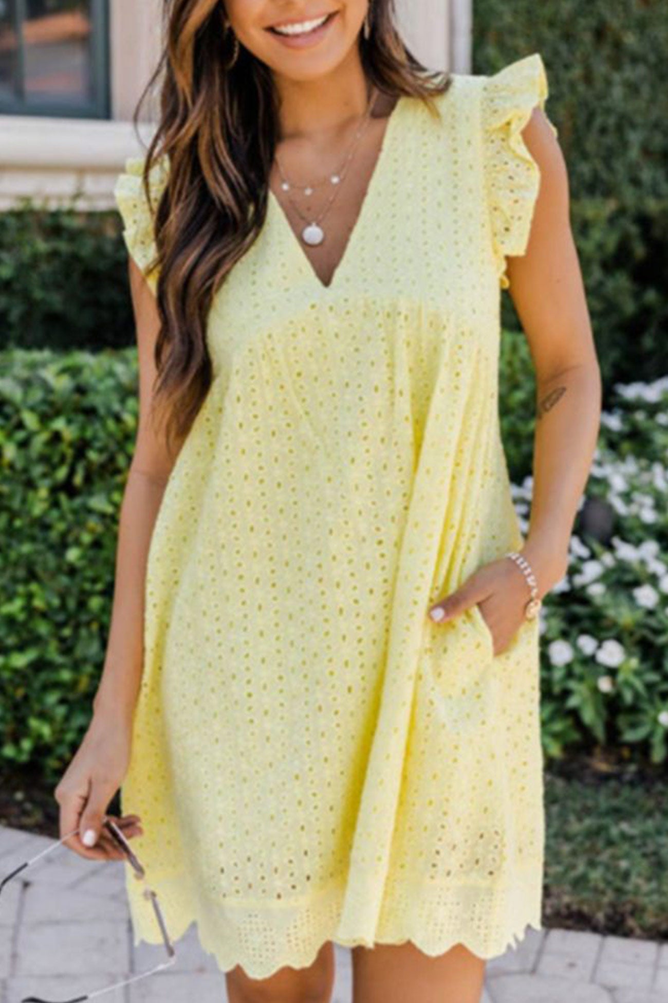 Ruffle Jacquard Pocketed Tank Dress - Fashionpara