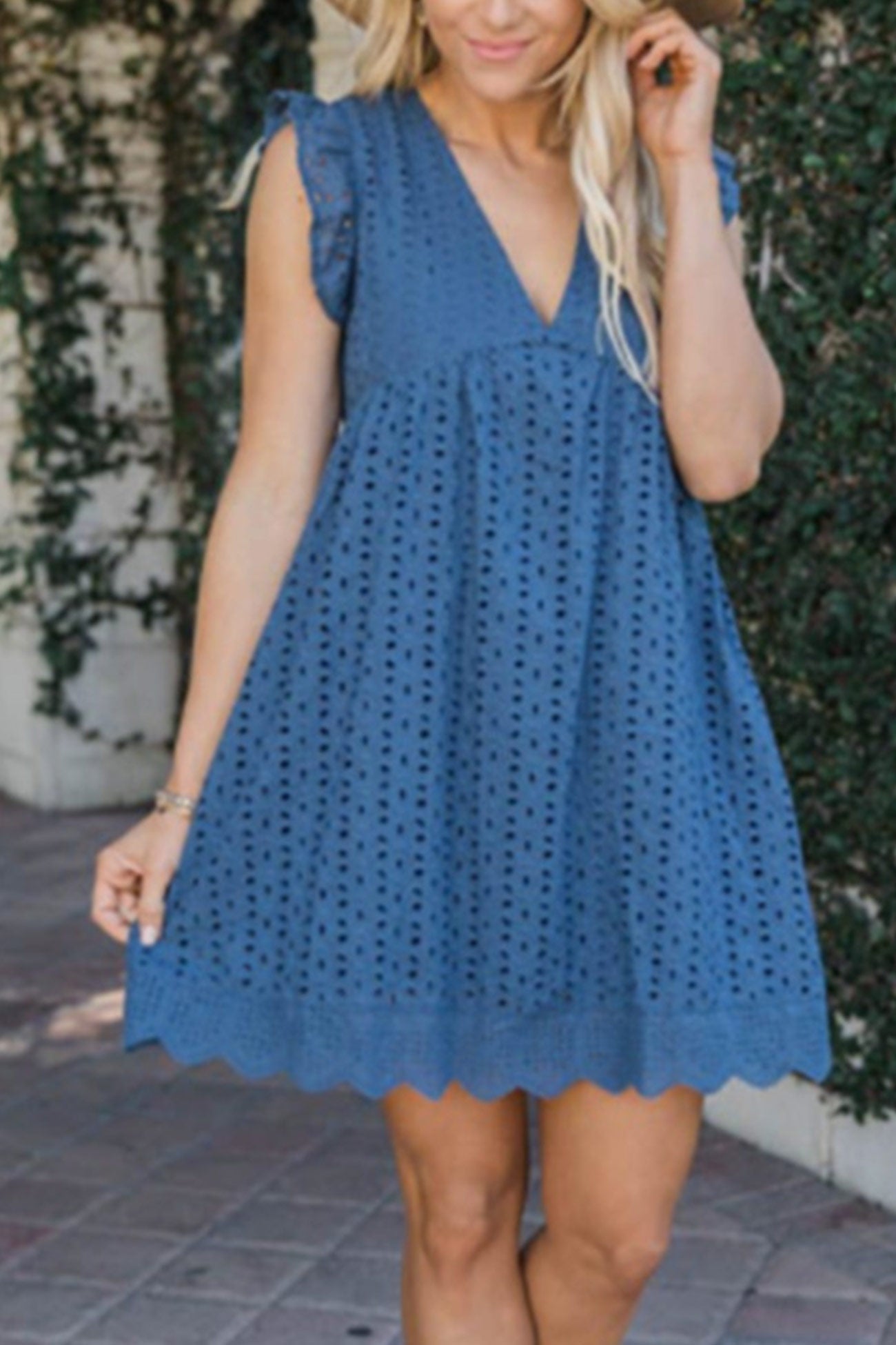 Ruffle Jacquard Pocketed Tank Dress - Fashionpara