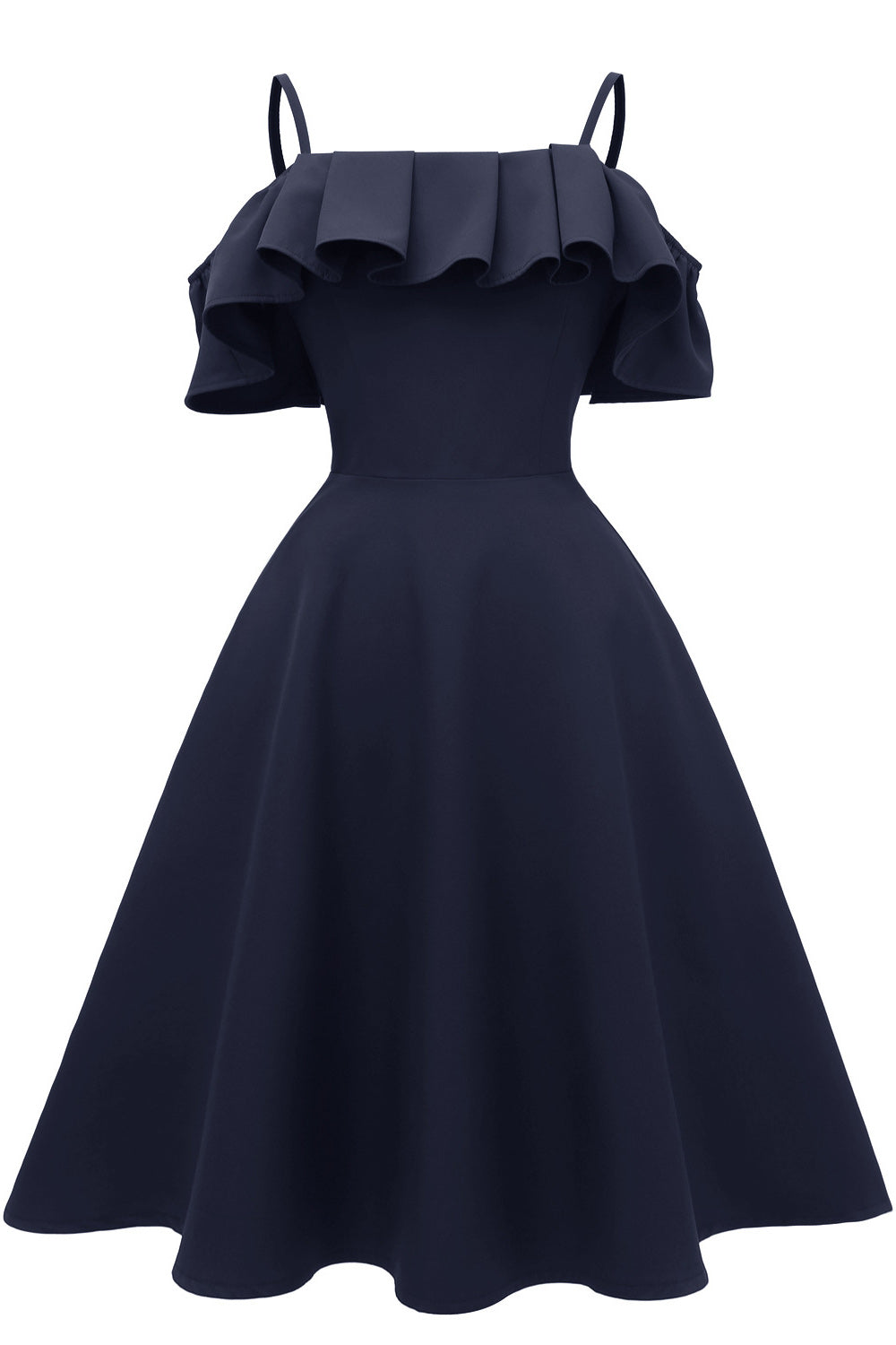 Ruffle Trim Spaghetti Straps Satin Prom Party Dress - Mislish