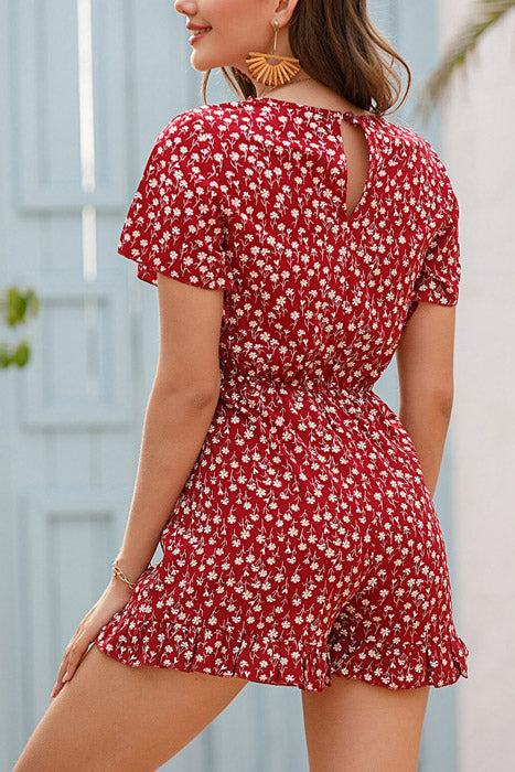 Ruffle Trim Frilled Waist Floral Romper