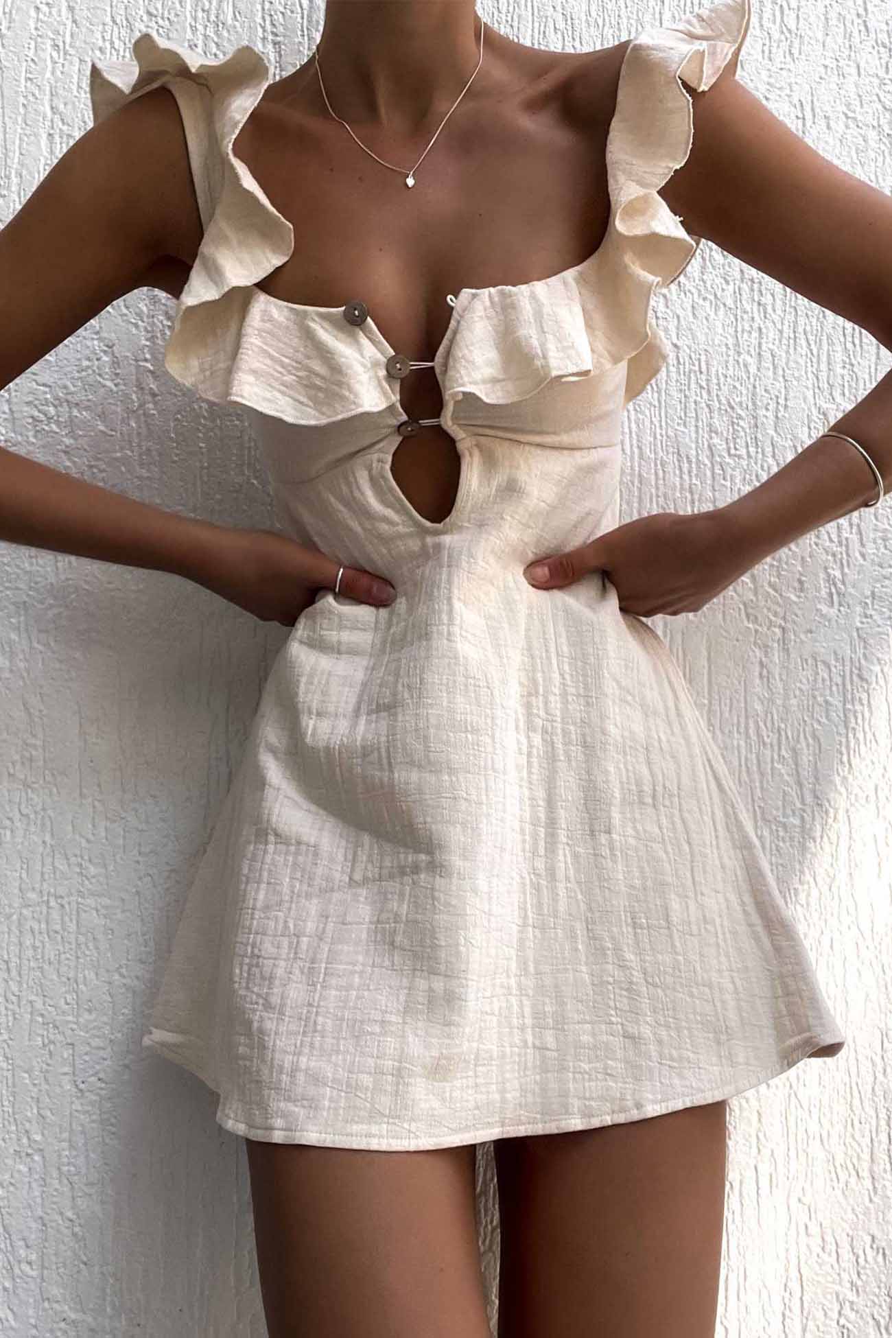 Ruffled Button Down Holllow Mini Dress