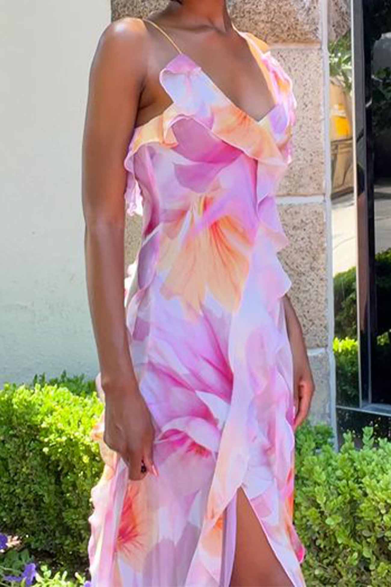 Ruffled Floral Printed Backless Cami Dress - Fashionpara