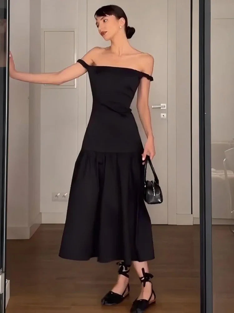 Sleeveless Solid Slash Neck Slim Bodycon Dress