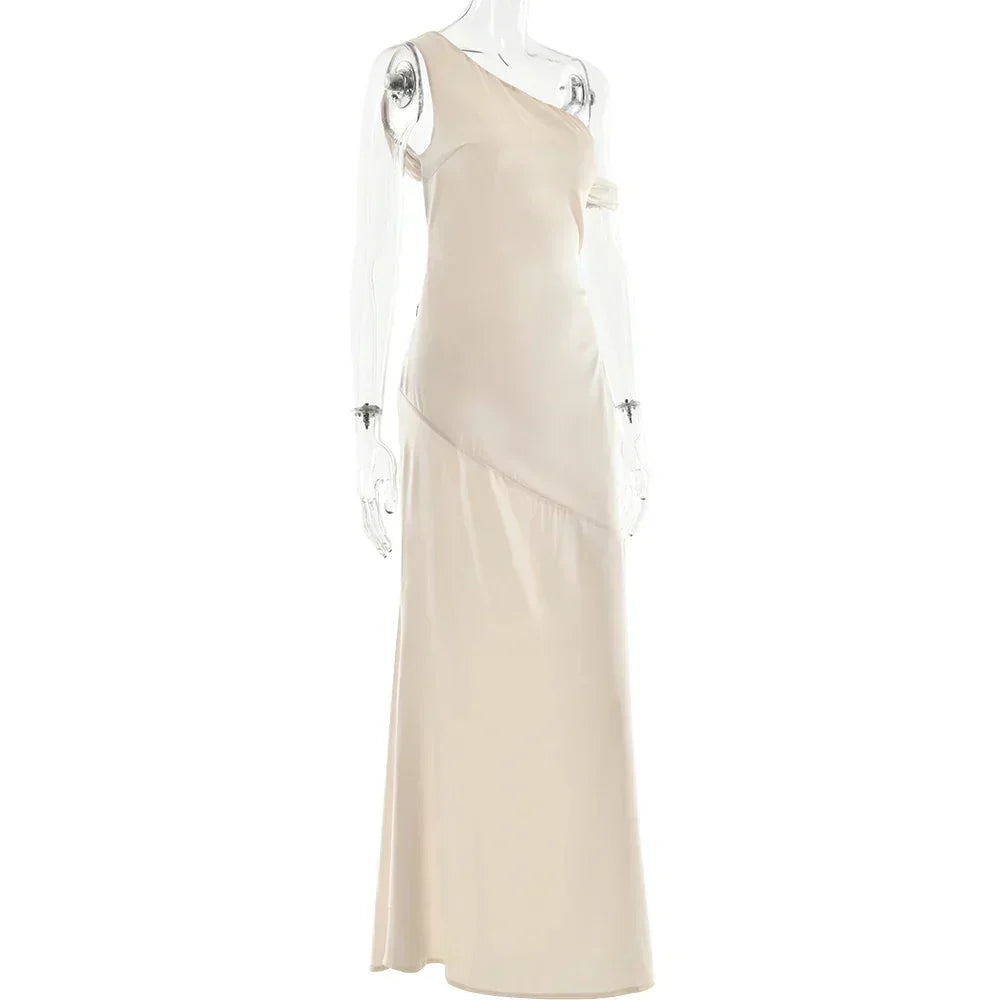 Satin Apricot Backless Long Dress - View 7