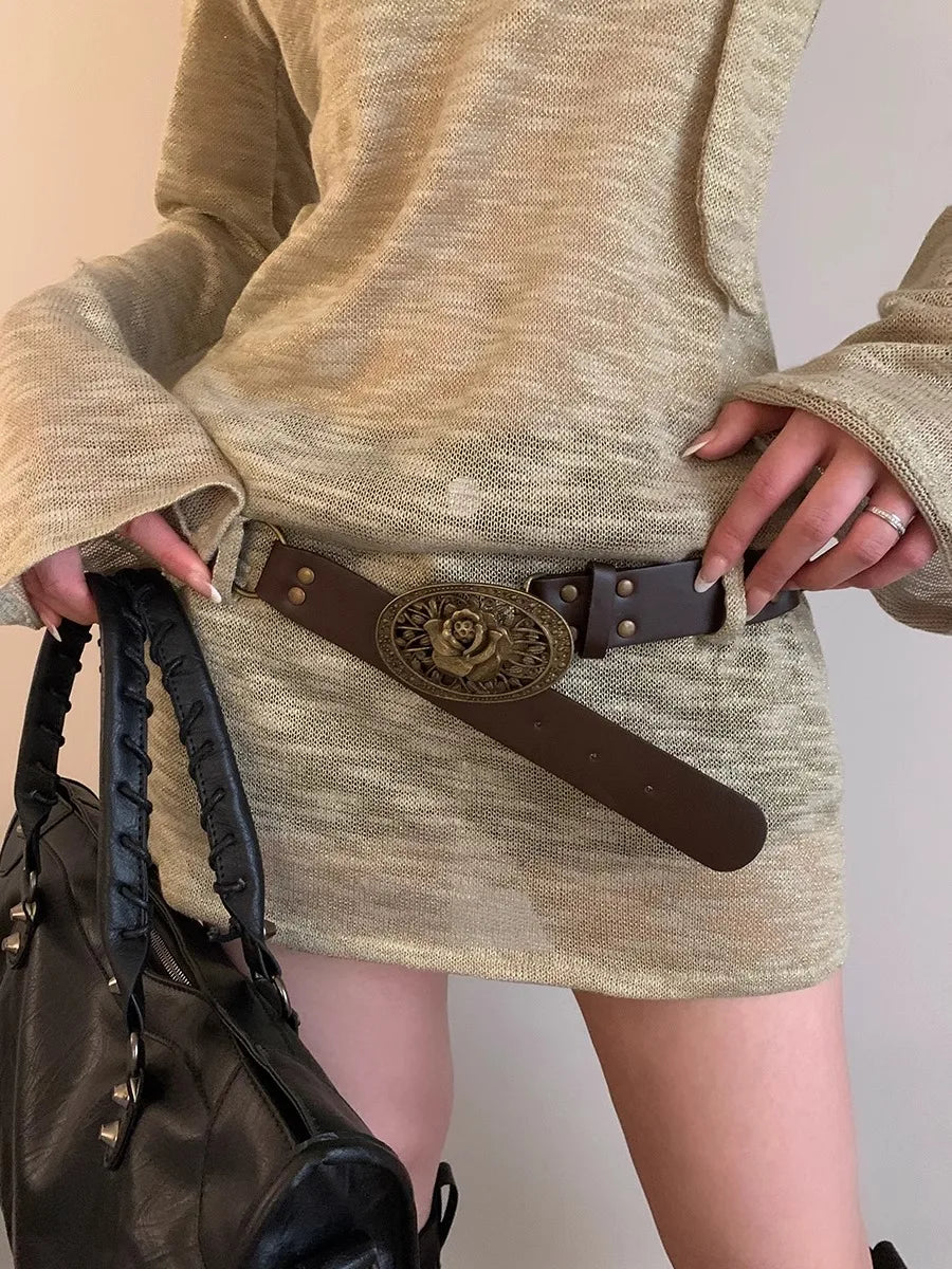 Vintage Y2K Dark Bohemian Wide Brown Belt