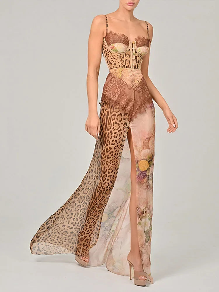Leopard Mesh Patchwork Maxi Dress - View 5