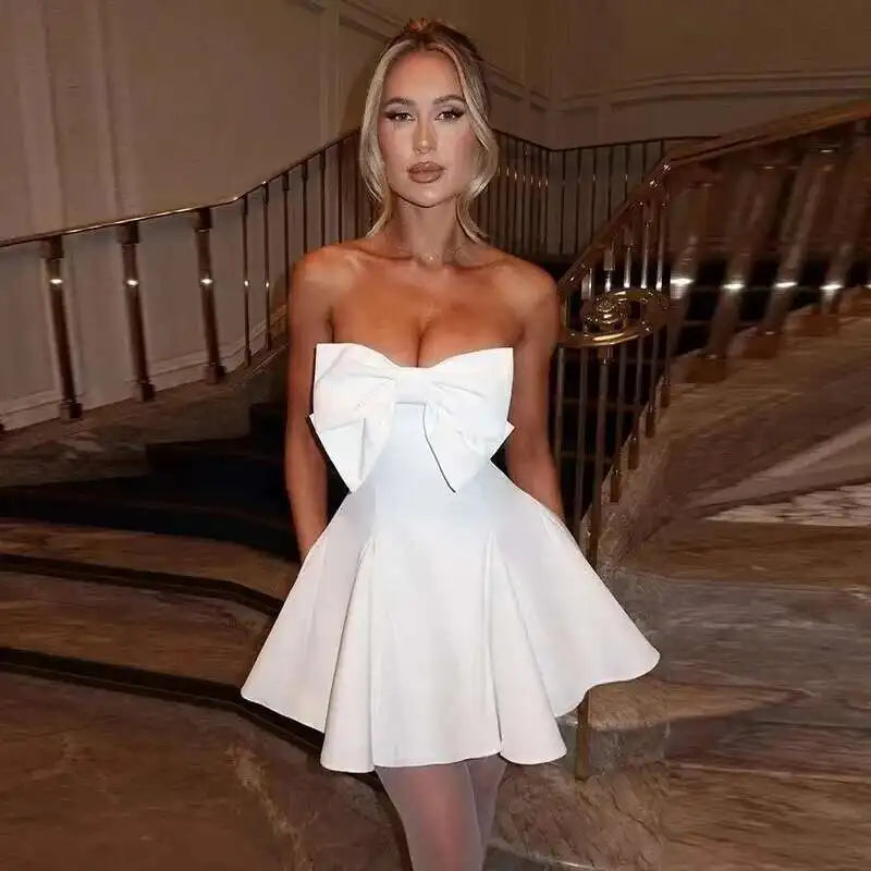 Pearl Bow Waist Wrap Backless Mini Dress - View 13