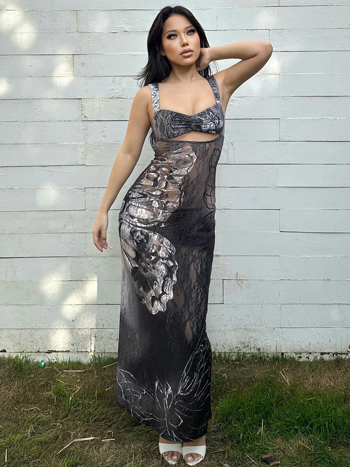Lace Cut Out Bodycon Maxi Dress - View 4