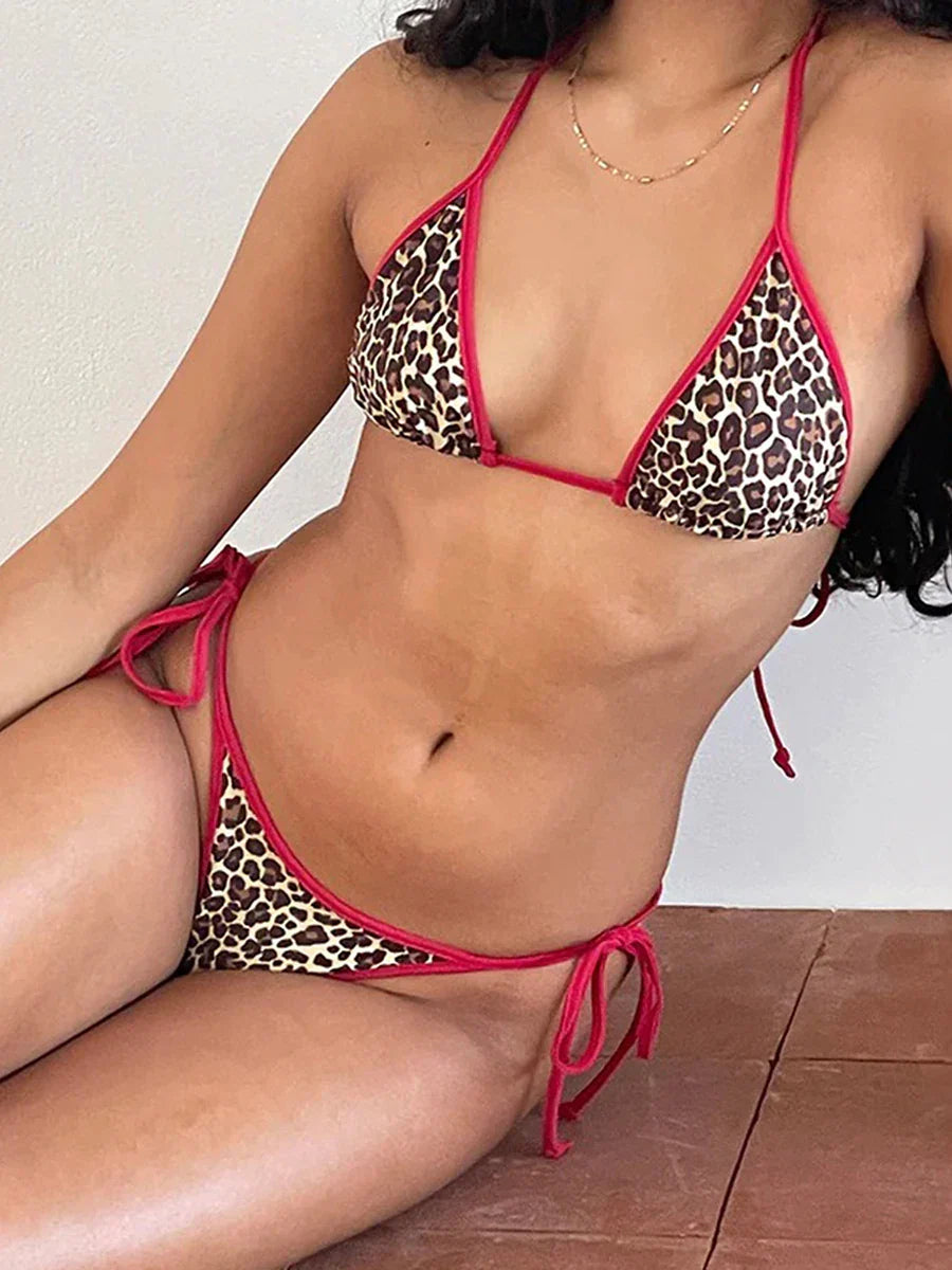Leopard Print Tie-Up Bikini Set - Fashionpara