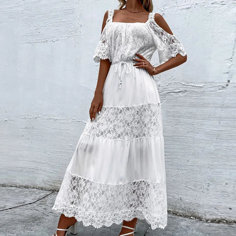 Fashionpara Elegant Off-Shoulder Lace Maxi Dress for Events