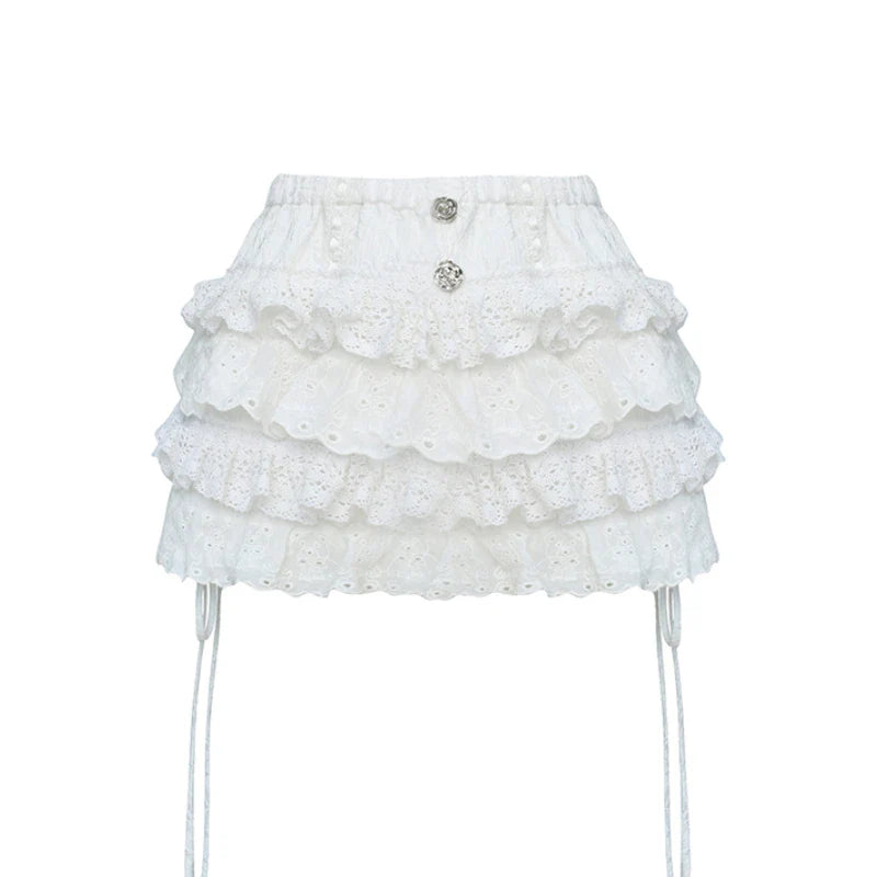 High Waist Cake Lace Vintage Skirt