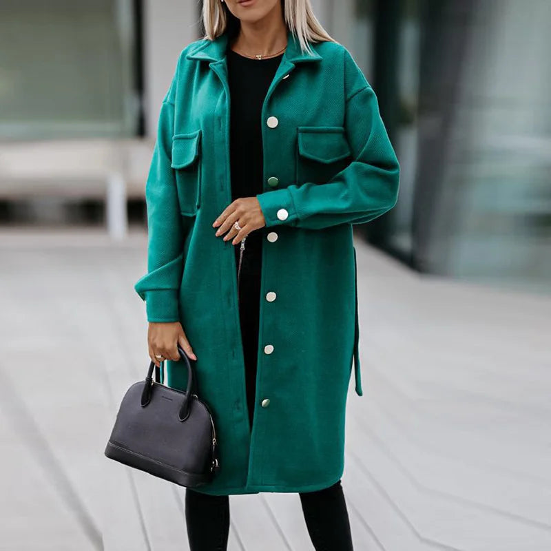Blend Woolen Fashion Casual Long Sleeve Pocket Solid Belted Winter Autumn Coats - Fashionpara