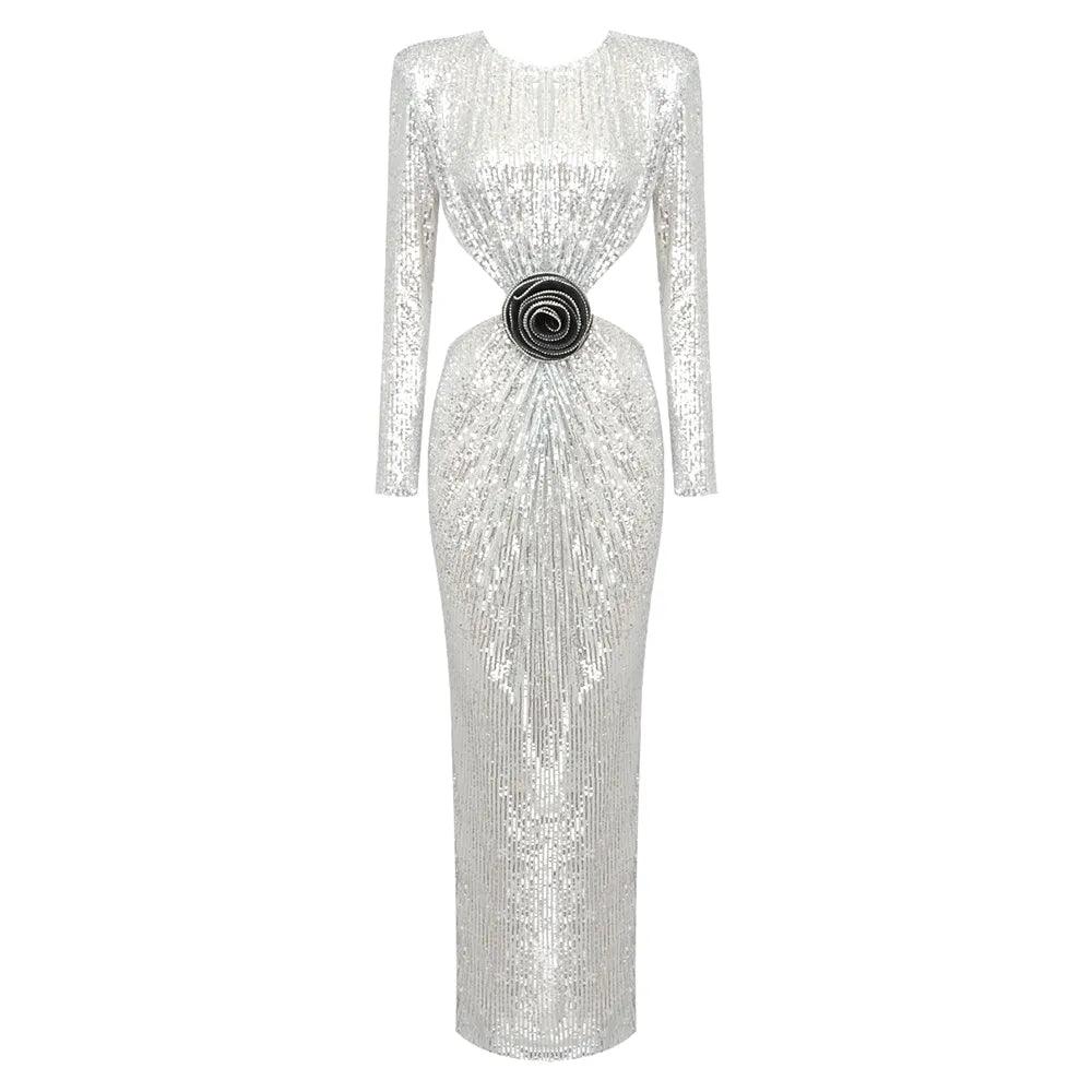 Sequined Strapless Ruched Tiered Mermaid Gown 9