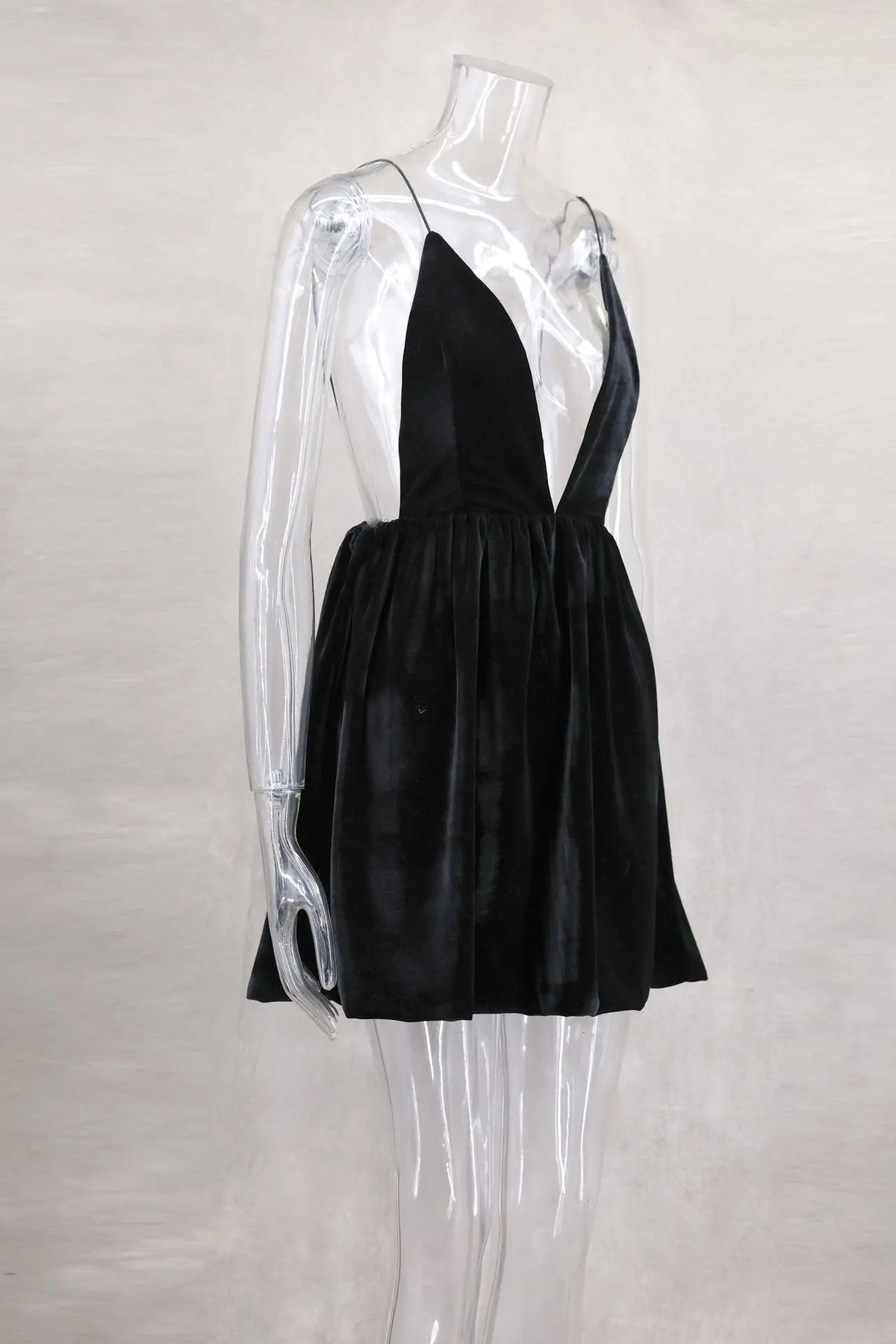 Velvet Deep V Neck Mini Lantern Dress - View 16
