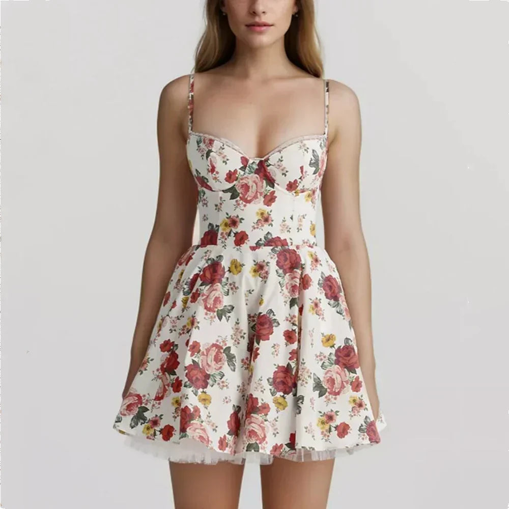 Floral Strapless Sweetheart Corset Ruffle Hem Mini Dress - View 3