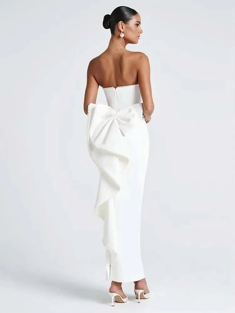 Pearl Bow Waist Wrap Backless Mini Dress - View 12