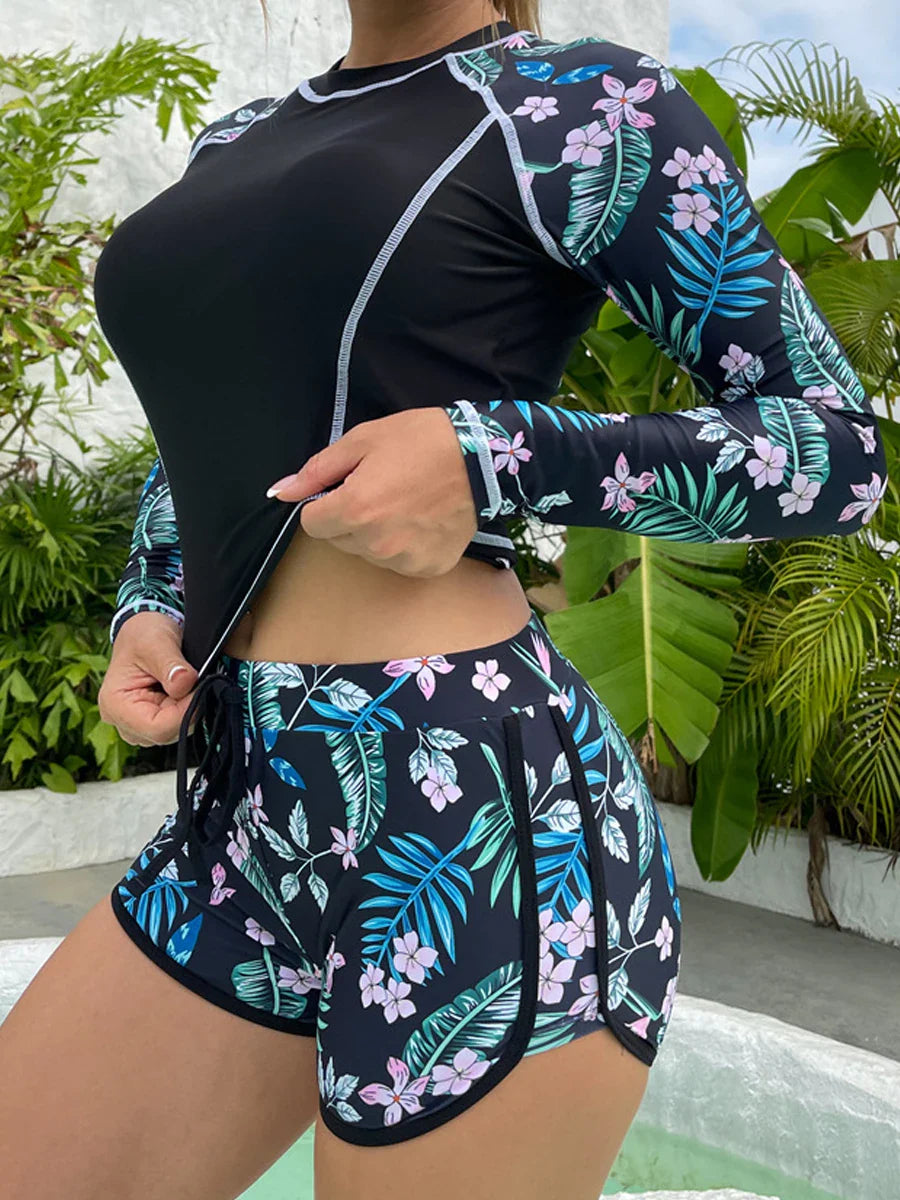 Tropical Print Rashguard Two Piece Set