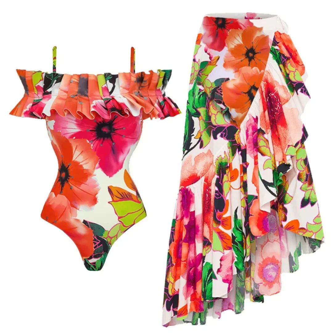 Off Shoulder Print Sarong Two Piece Set