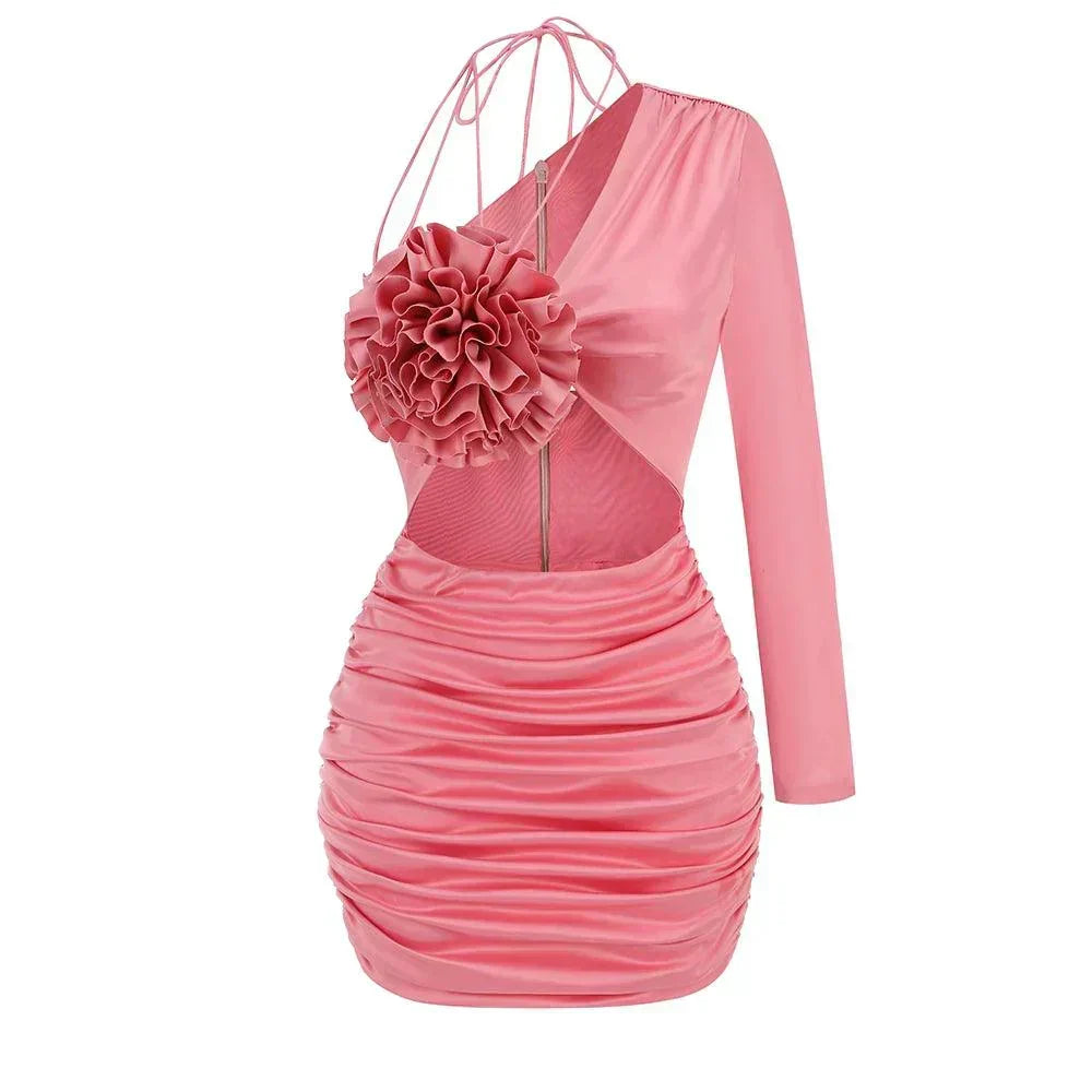 Dine And Dash One Shoulder Satin Mini Dress - View 4