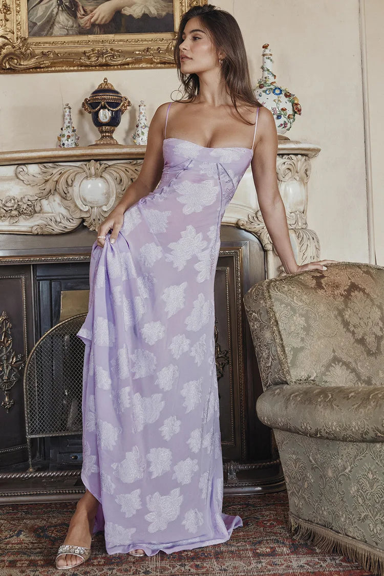 Floral Spaghetti Strap Sheer Slip Maxi Dress - View 9