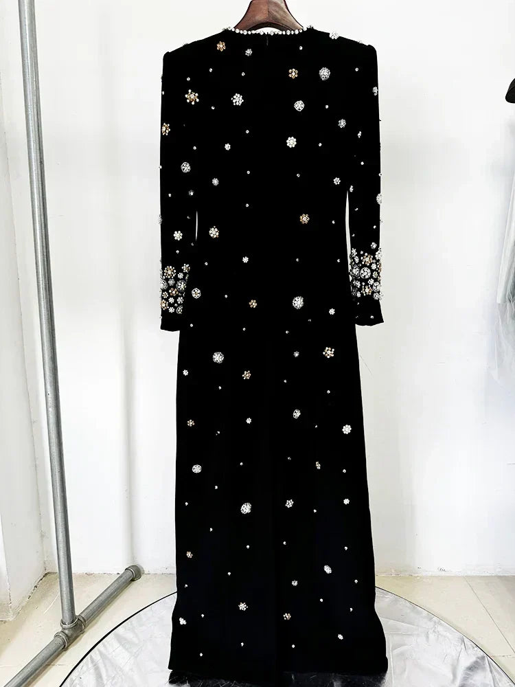 Long Sleeve Luxurious Beaded Maxi Dress - View 3