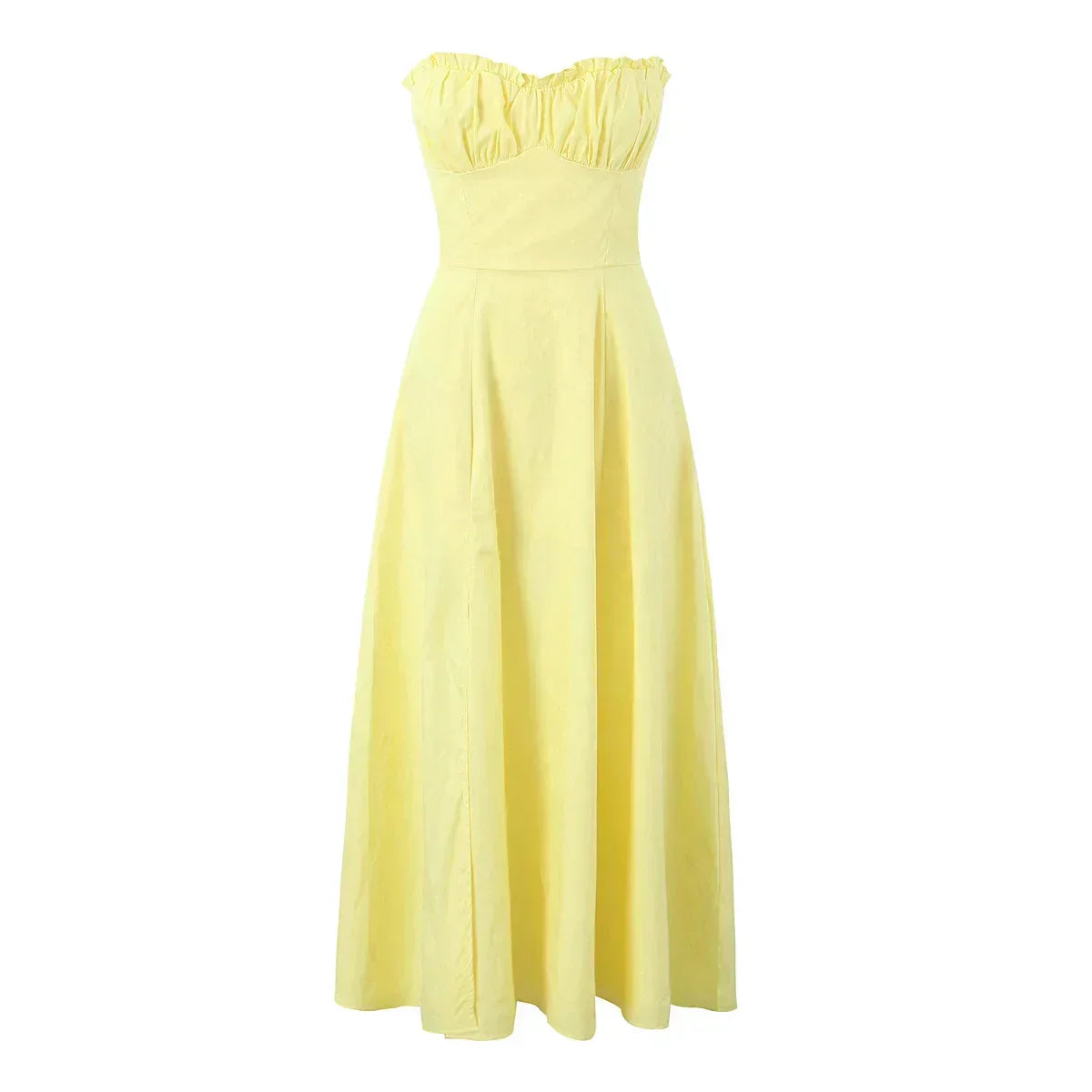 Corset Tie Shoulder Square Neck Ruffle High Split Midi Dress - View 6