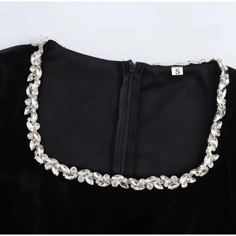 Black Rhinestone Velvet Mini Dress - View 3