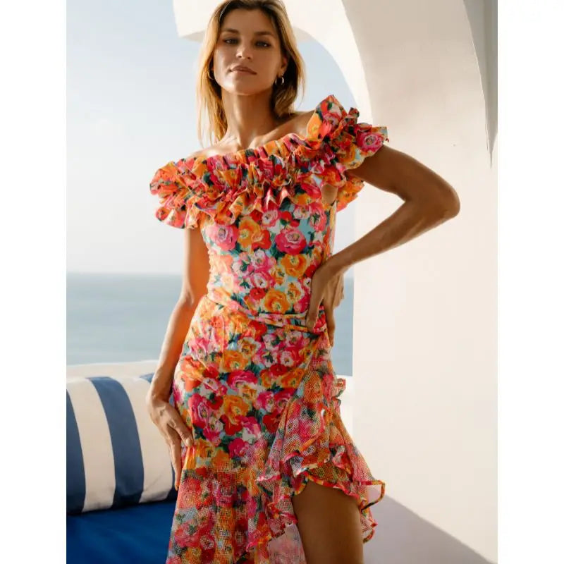 Off Shoulder Print Sarong Two Piece Set
