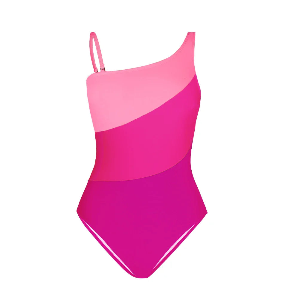 One Shoulder Colorblock Monokini Set