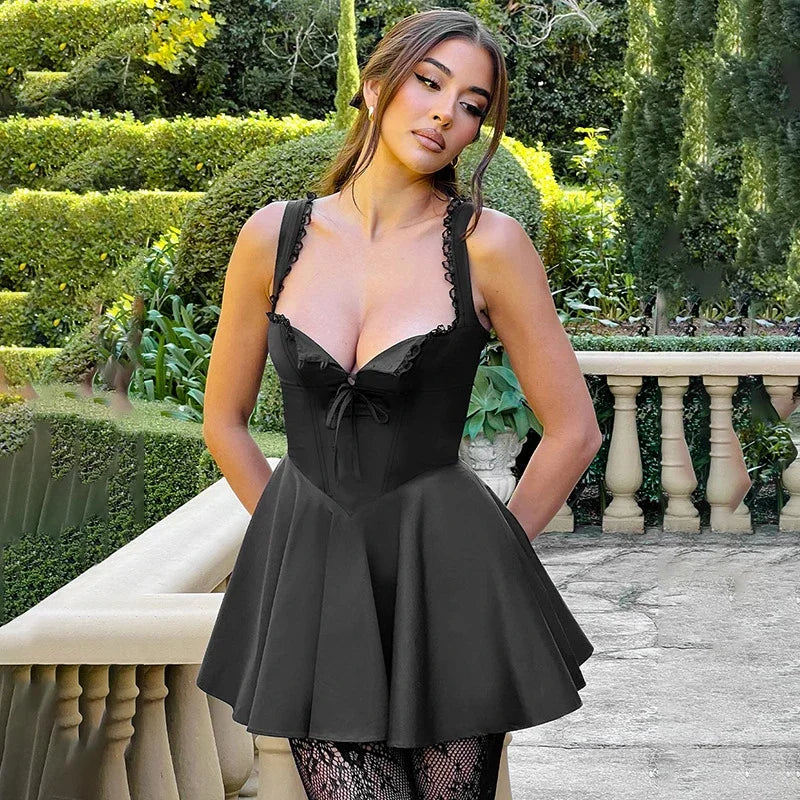 Sweetheart Neck Lace-Up Corset Fit-and-Flare Mini Dress 6