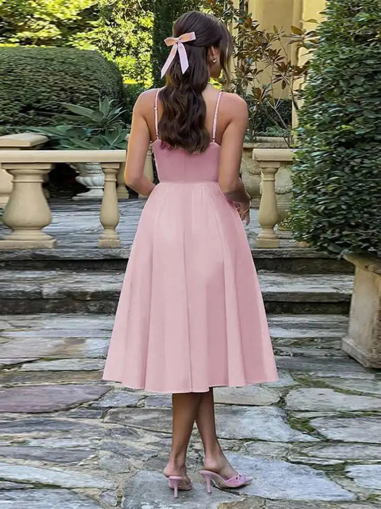 Sweetheart Corset Spaghetti Strap Fit-and-Flare Midi Dress 2