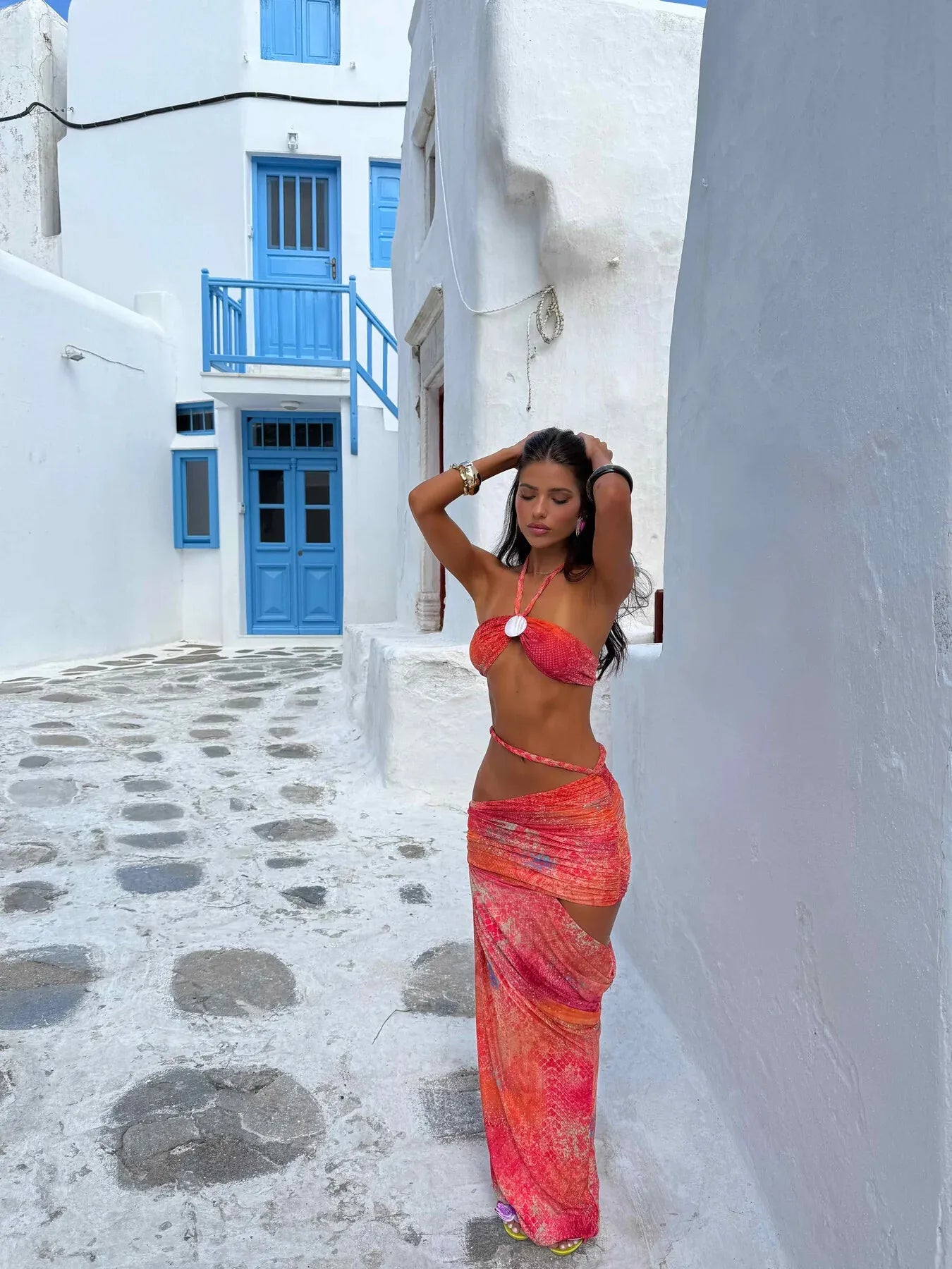 Braiding Prints Cover Up Tube Top Sexy Three Piece Swim Sets - Fashionpara