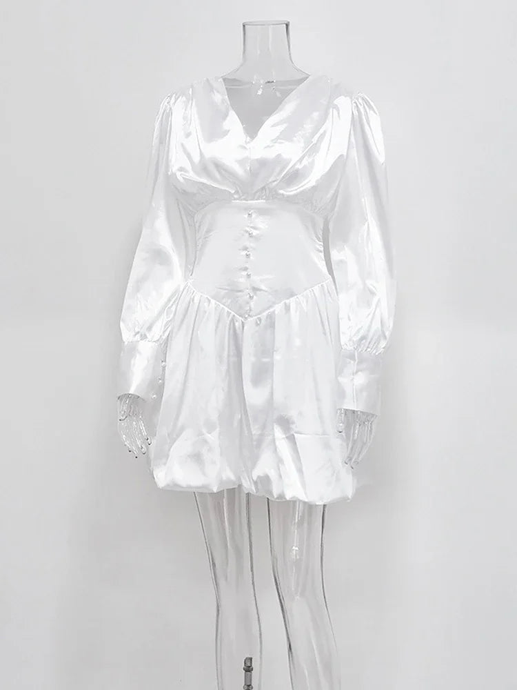 Deep V-Neck Puff Sleeve Corset Waist Bubble Skirt Mini Dress - View 5