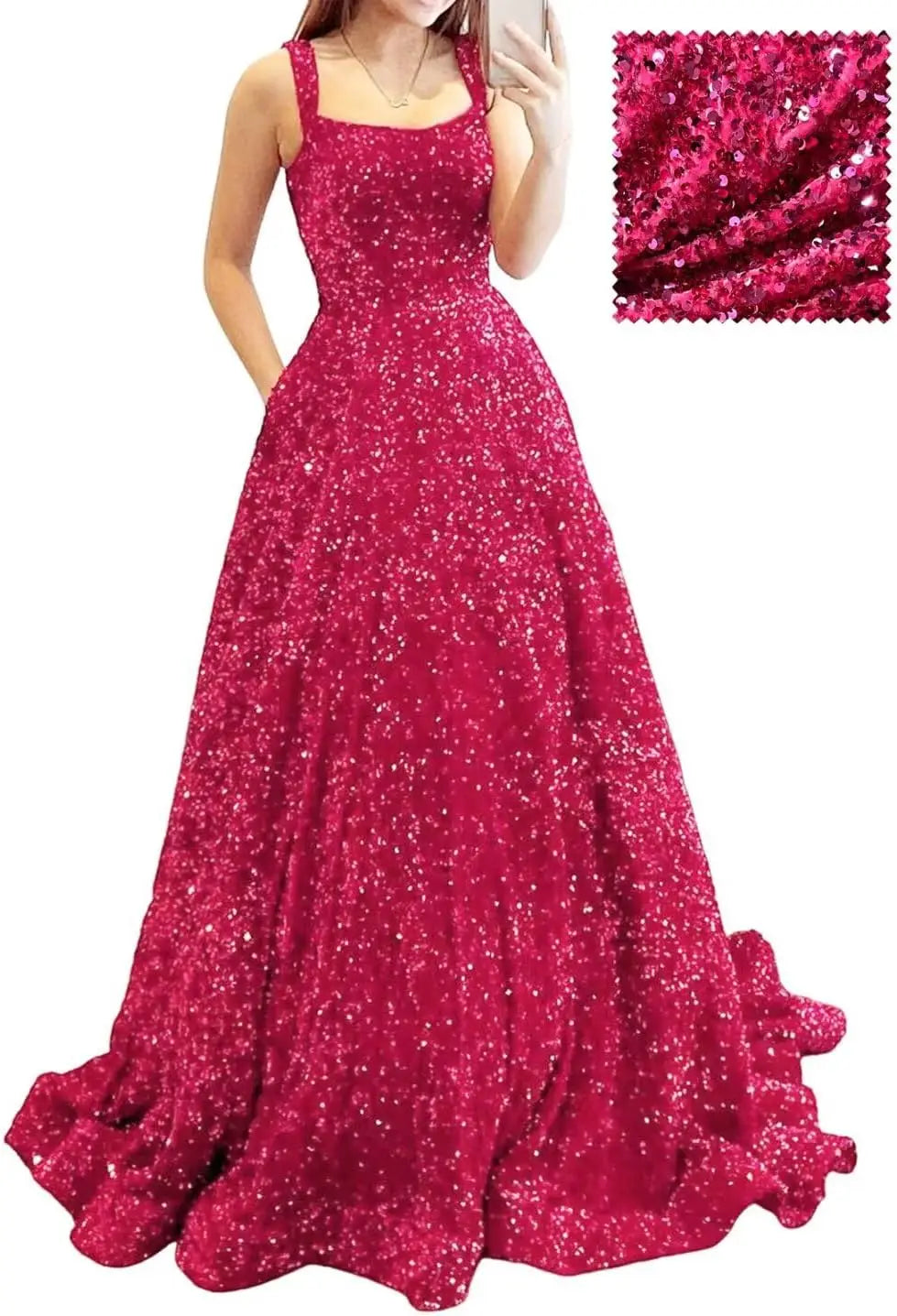 Elegant A-Line Velvet Prom Dress with Pockets and Sequins