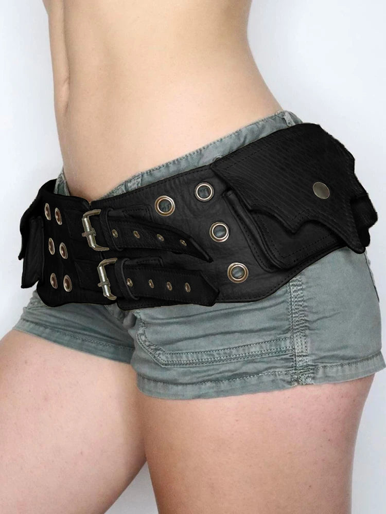 Antique Mysterious Large Pockets Synthetic Leather Belt