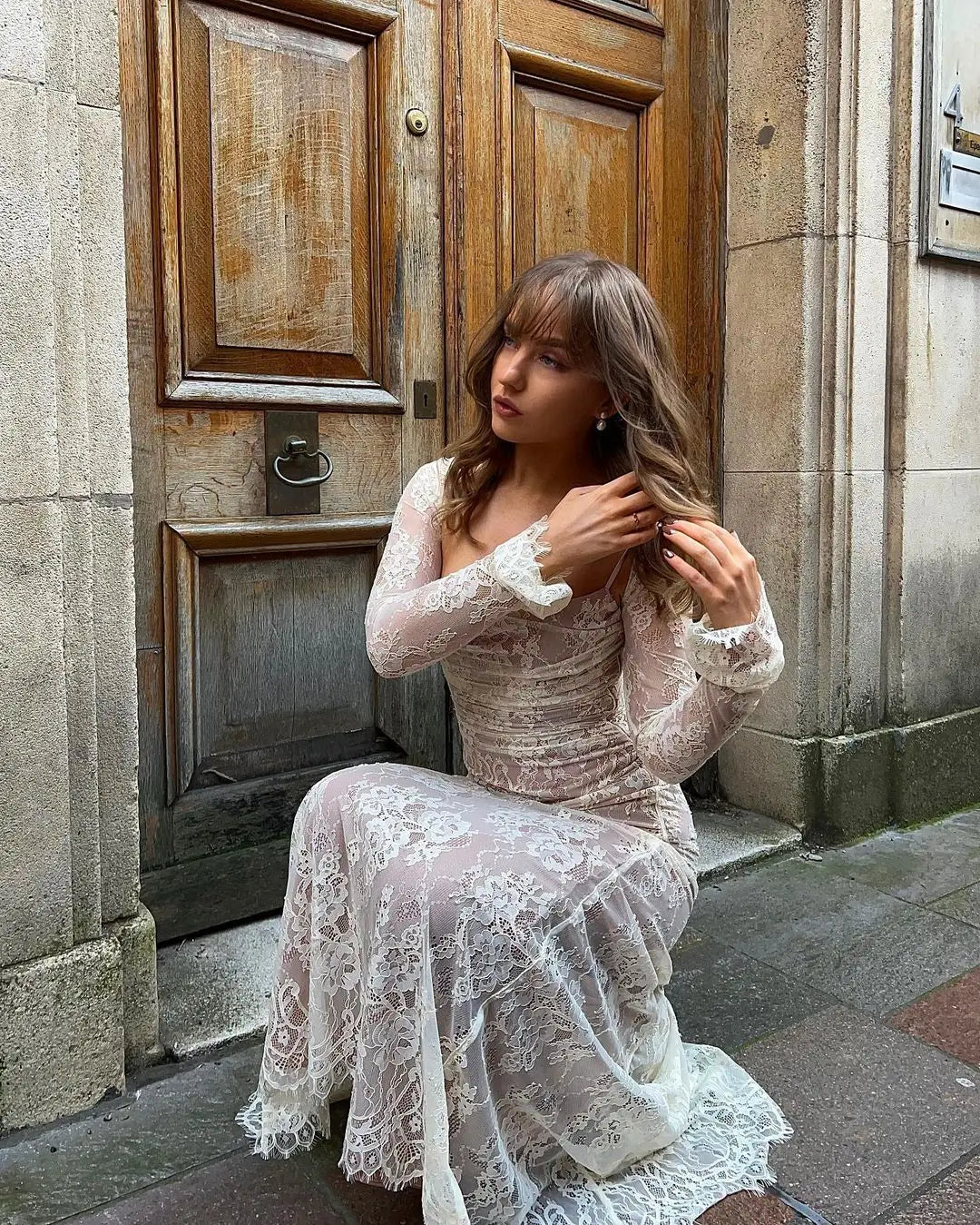 Lace Cape 2 Piece Floral Dress