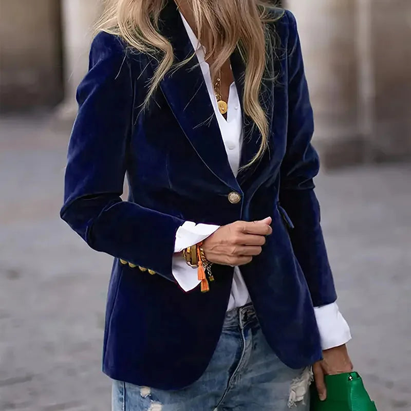 Fashionpara Women's Velvet Slim Fit Blazer Coat for Winter