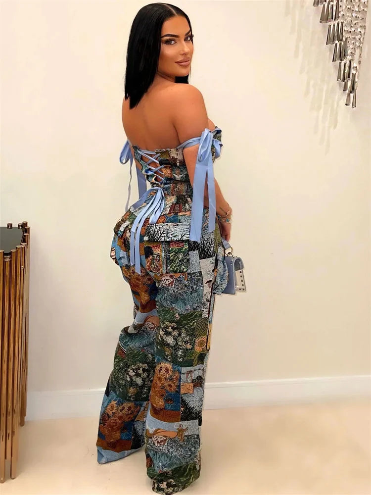 Tassel Corset Pocket Two Piece Pants Set - Fashionpara