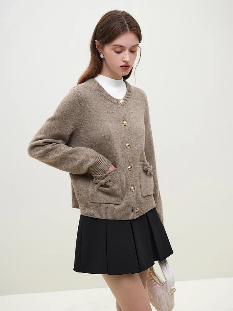 Handmade Bow Full Sleeve Knit Cardigan