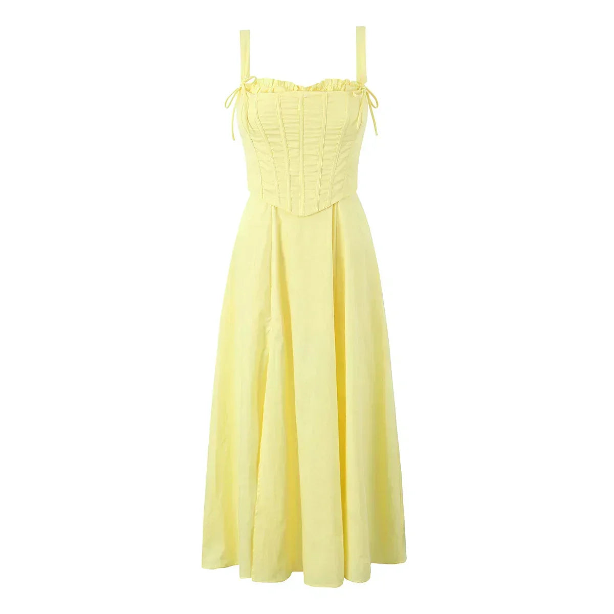 Corset Tie Shoulder Square Neck Ruffle High Split Midi Dress - View 3