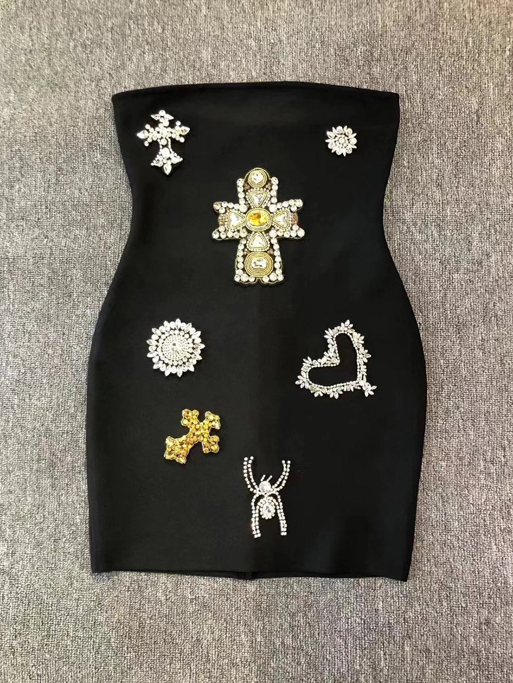 Diamonds Beaded Strapless Rayon Black Mini Dress - View 12