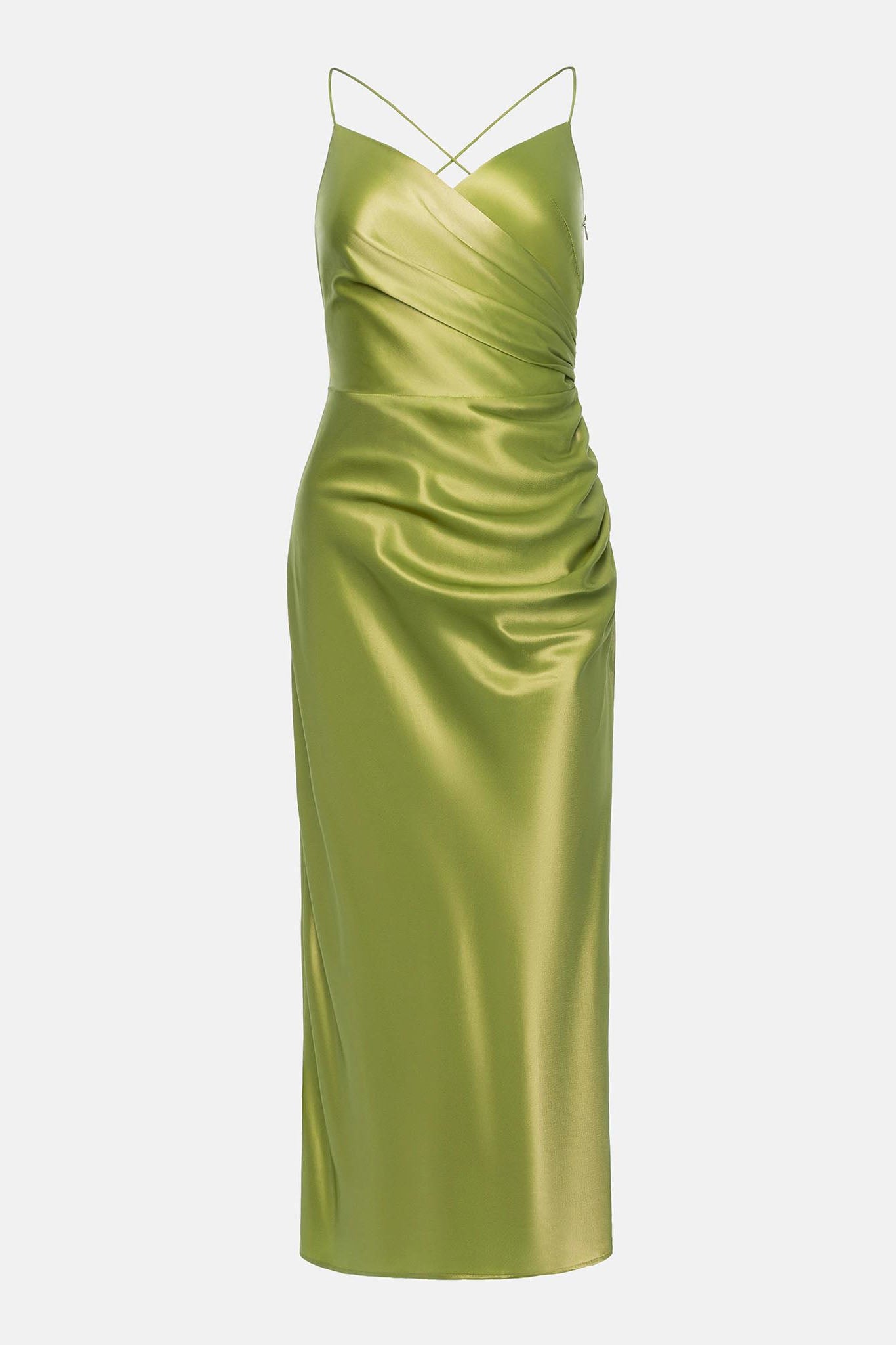 Satin Slit Suspender Mid-Calf Dress - Fashionpara